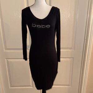 BEBE - Black Embellished Long Sleeve Bodycon Dress